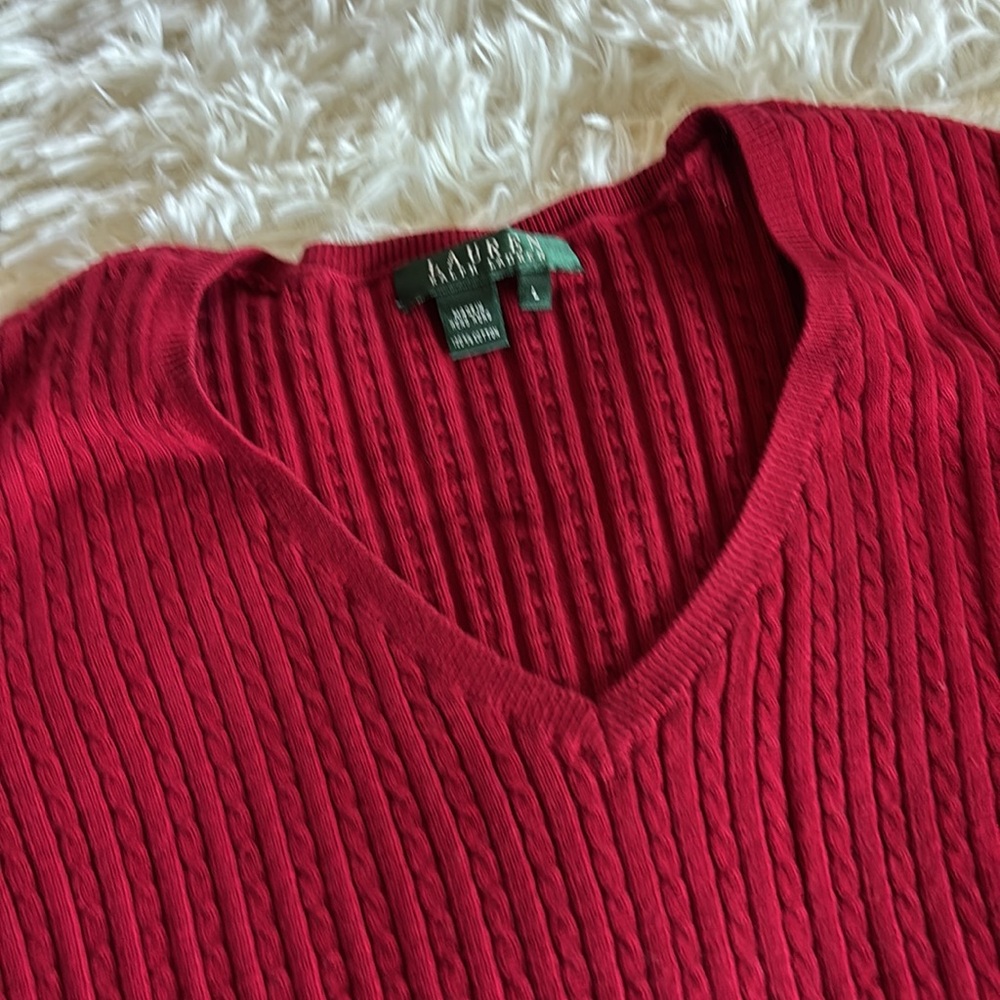 Ralph Lauren cotton cable knit V neck sweater size Large - Picture 4 of 6